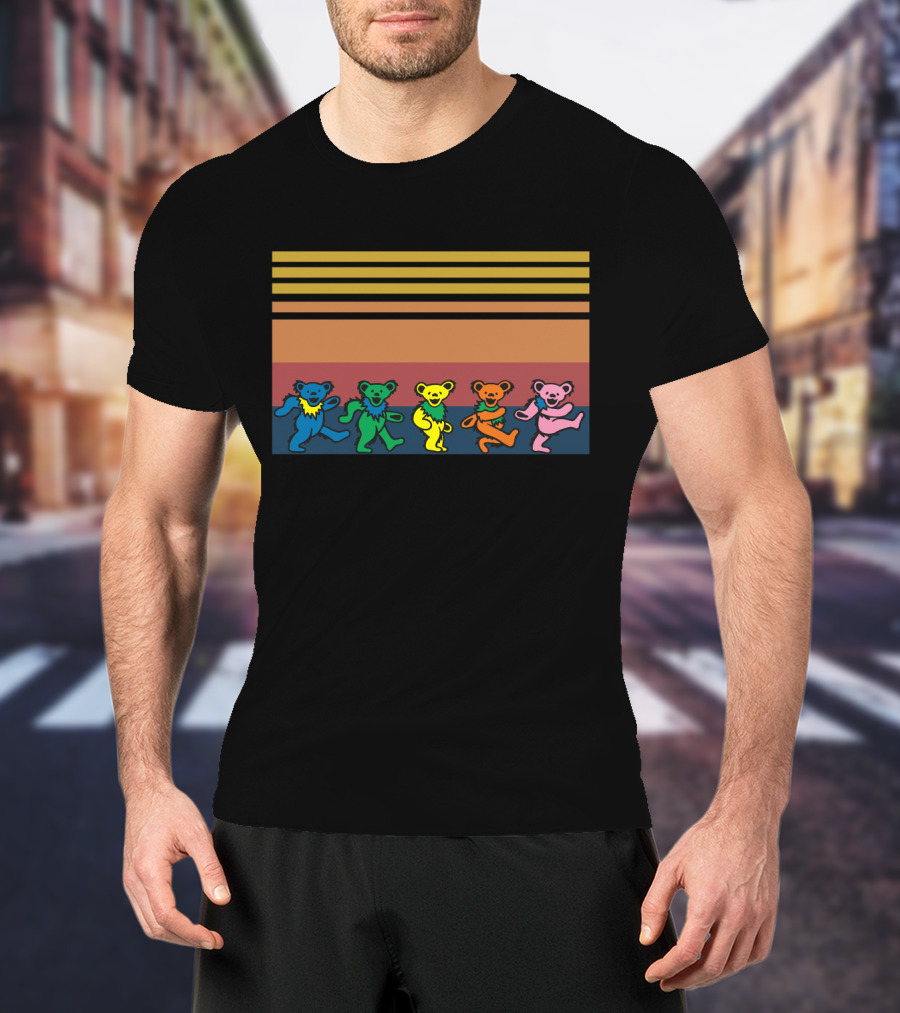 Grateful Dead Dancing Bears Colorful Stripes T-Shirt