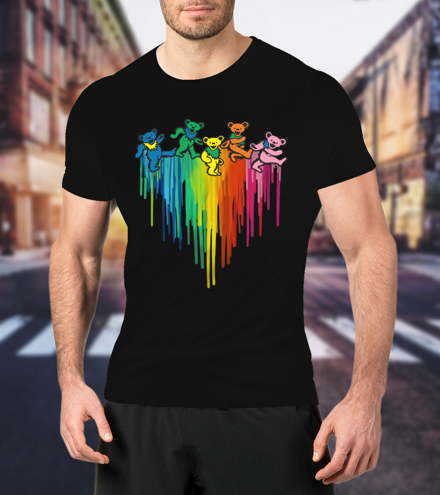 Grateful Dead Dancing Bear Rainbow Drip T-Shirt