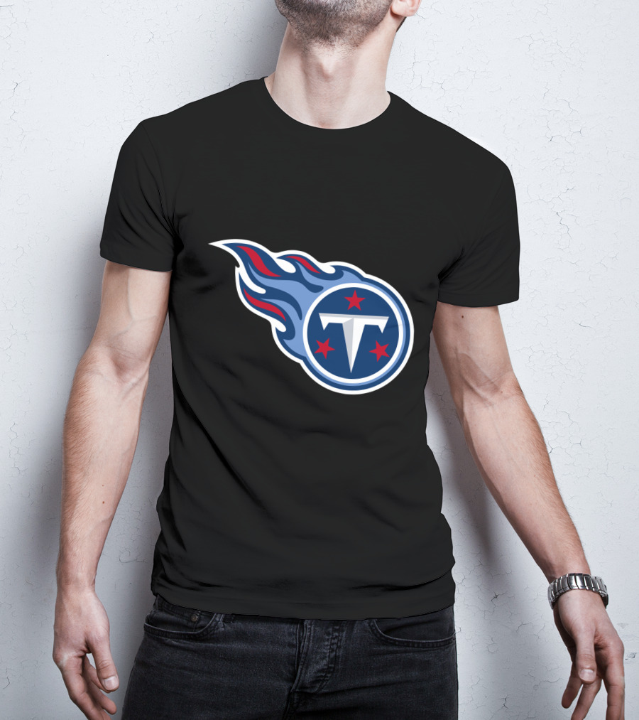 Tennessee Titans Logo Iconic Emblem Blue And Red Flames T-Shirt