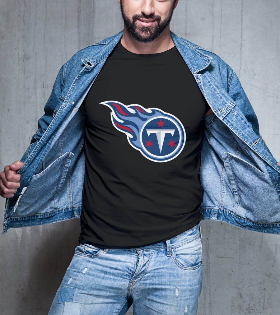 Tennessee Titans Logo Iconic Emblem Blue And Red Flames T-Shirt