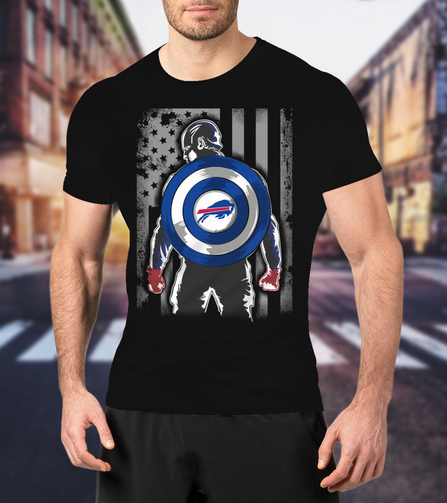 Buffalo Bills Captain America Flag Shield T-Shirt