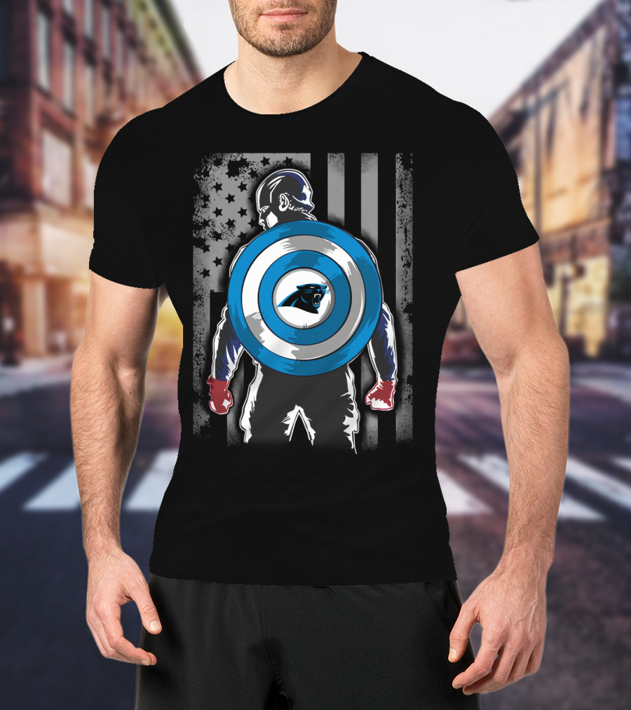 Carolina Panthers Captain America Shield Flag Stars T-Shirt