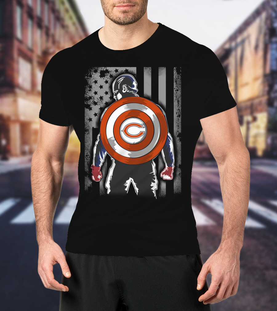Chicago Bears Captain America Flag Shield Crossover T-Shirt