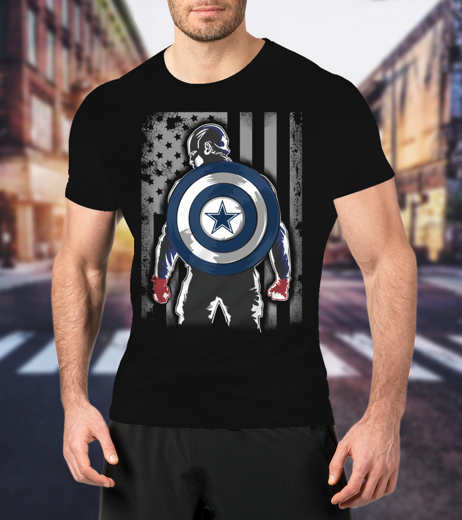 Dallas Cowboys Captain America Shield Flag T-Shirt