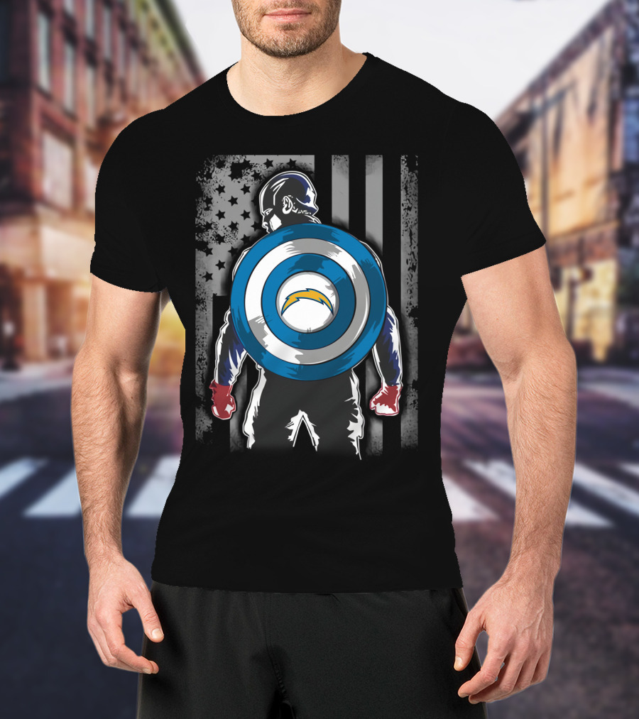Los Angeles Chargers Captain America Shield American Flag T-Shirt