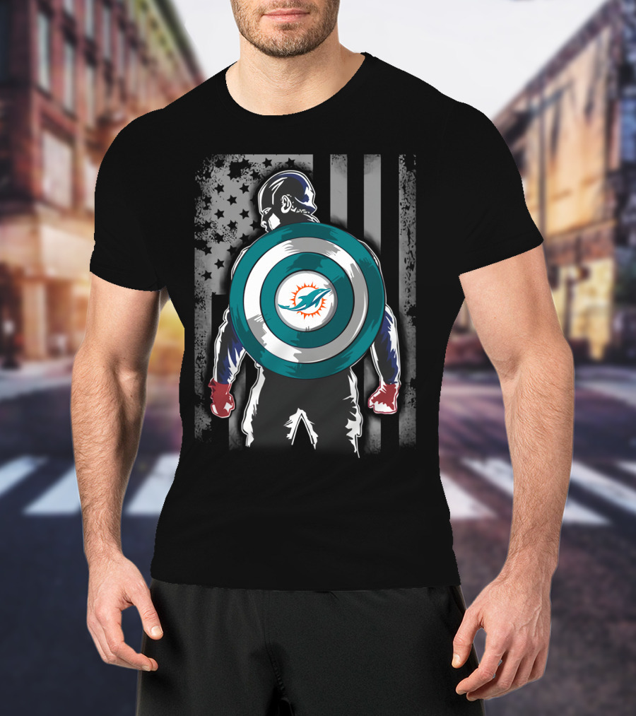 Miami Dolphins NFL Captain America Shield USA Flag T-Shirt