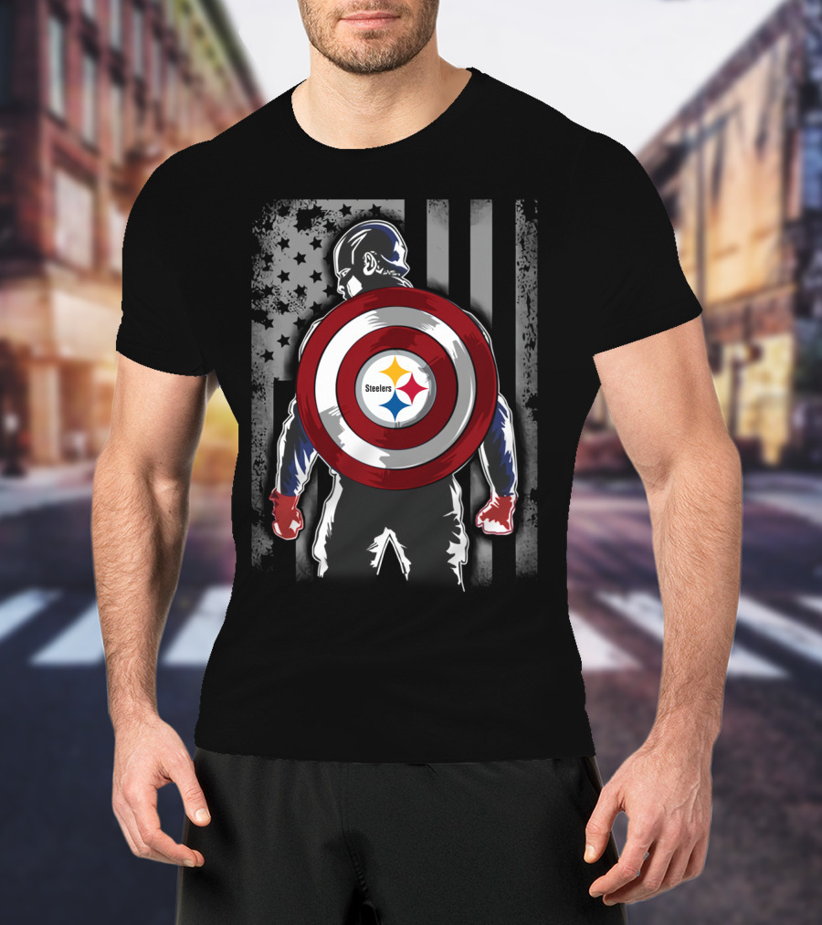 Pittsburgh Steelers Captain America Shield American Flag T-Shirt