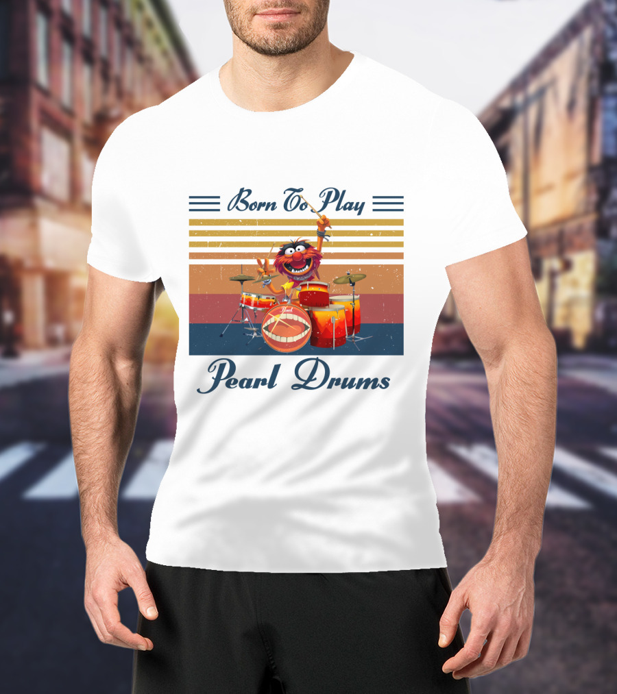 Born To Play Pearl Drums Animal Vintage Stripes Retro T-Shirt