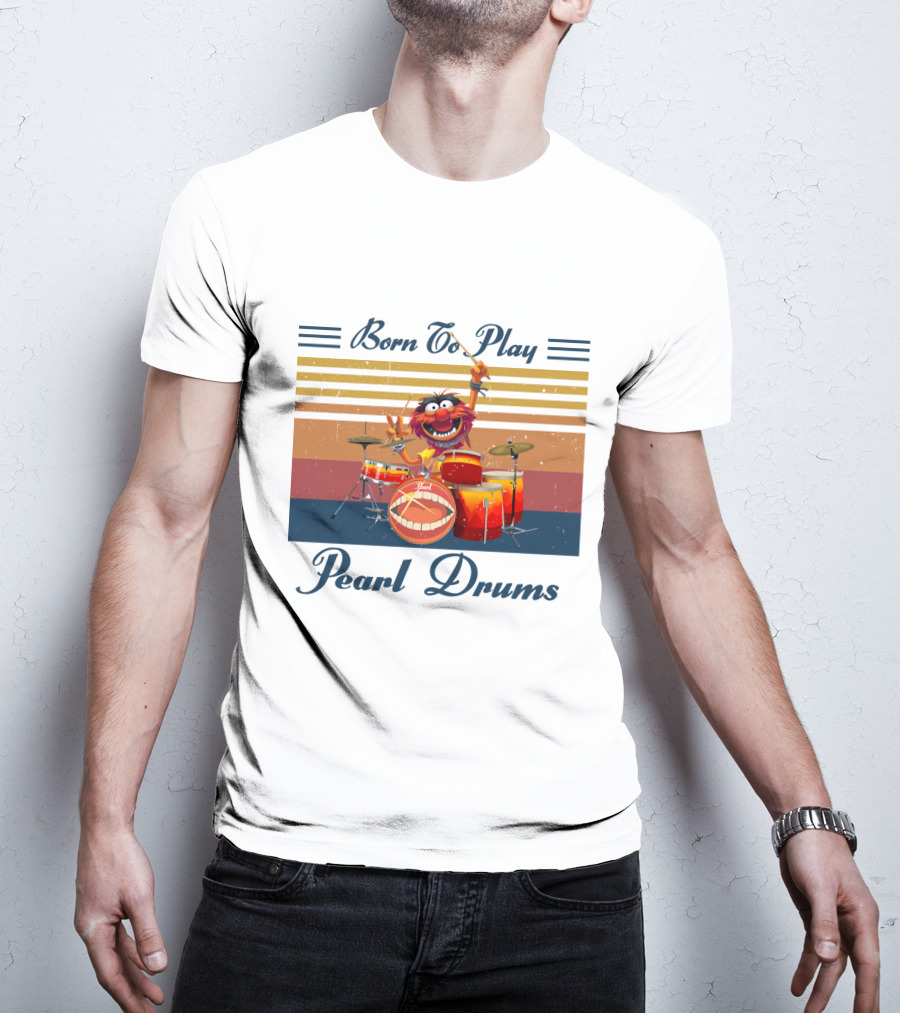 Born To Play Pearl Drums Animal Vintage Stripes Retro T-Shirt