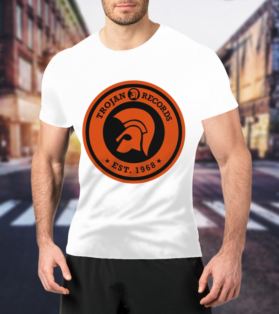 TROJAN RECORDS EST. 1968 Iconic Helmet Logo Emblem T-Shirt