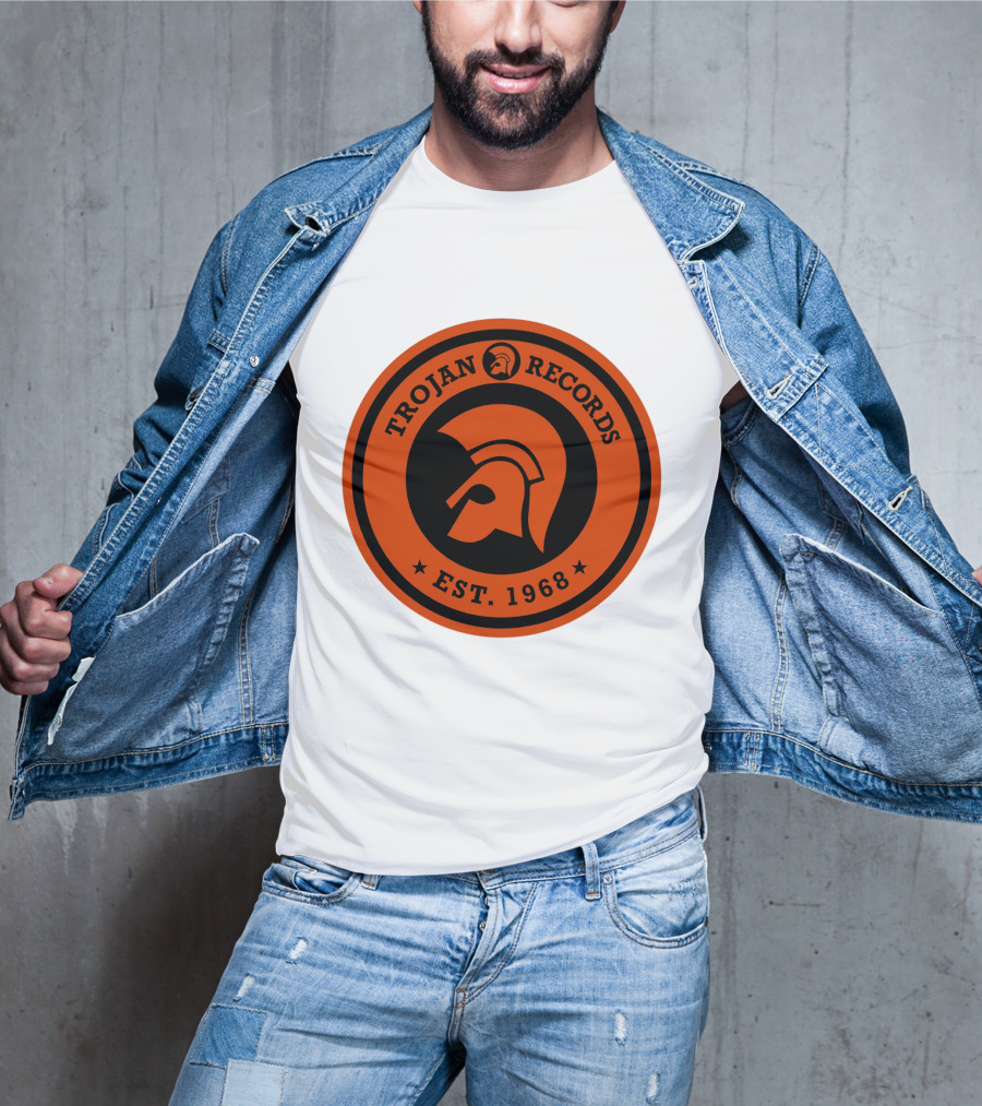 TROJAN RECORDS EST. 1968 Iconic Helmet Logo Emblem T-Shirt