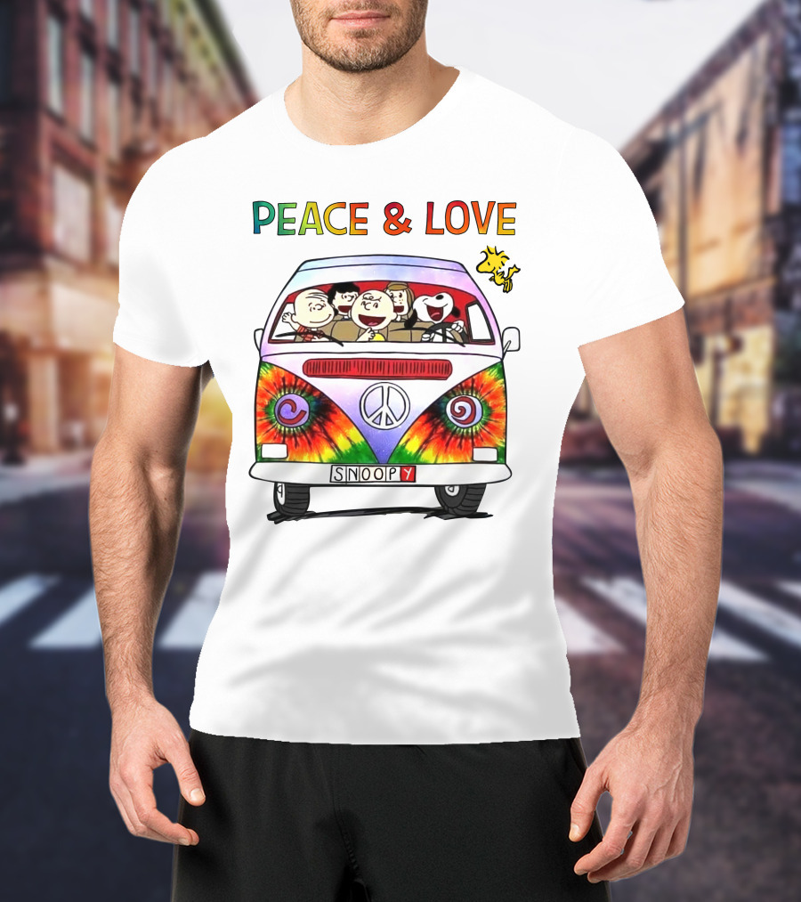 PEACE And LOVE Snoopy Woodstock Peanuts Tie-Dye Van T-Shirt