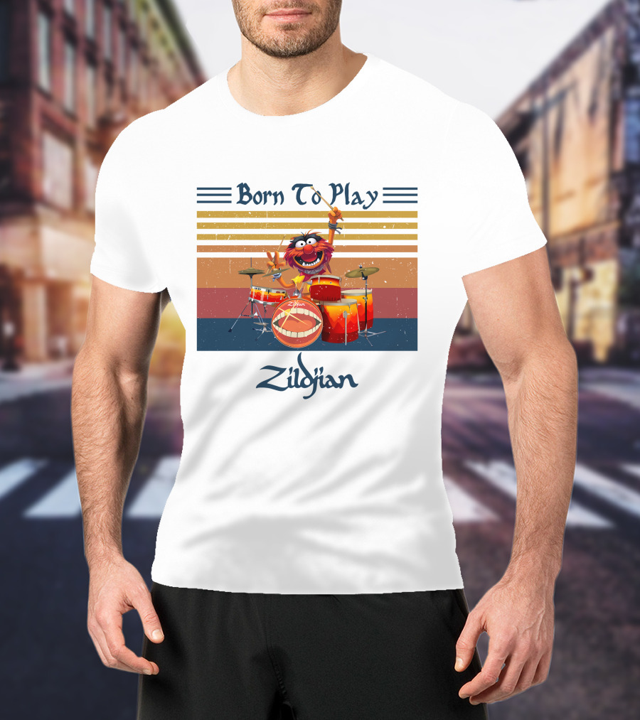 Born To Play Zildjian Drum Animal Muppets Vintage Stripes T-Shirt