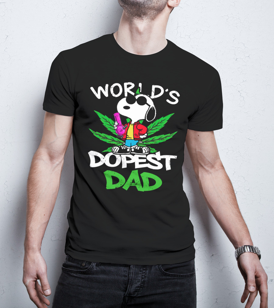 World's Dopest Dad Snoopy With Cannabis Leaf And Bong T-Shirt