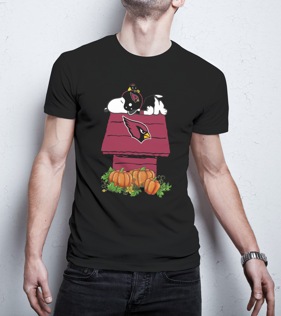 Arizona Cardinals Snoopy On Doghouse With Pumpkins T-Shirt