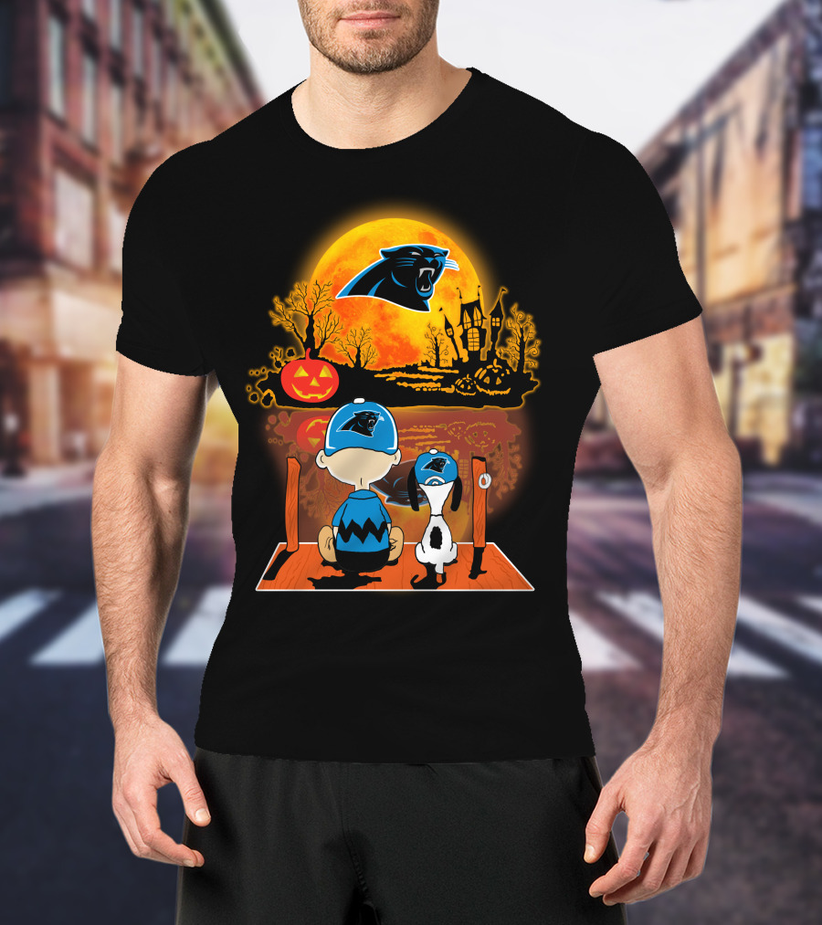 Carolina Panthers Snoopy Charlie Brown Halloween Pumpkin Nightfall T-Shirt