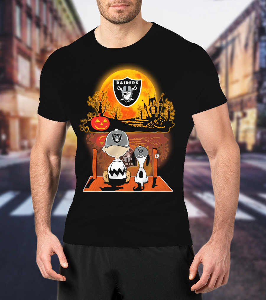 Raiders Halloween Snoopy Charlie Brown Pumpkin Moon T-Shirt