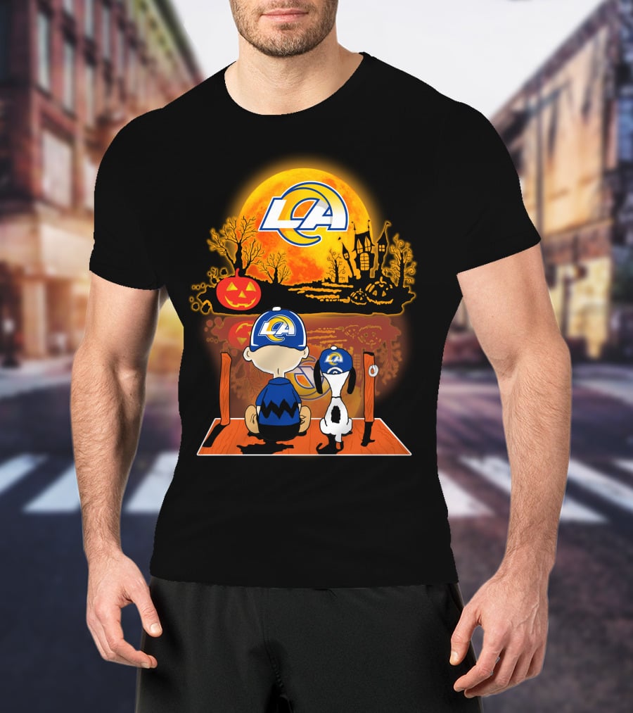 Los Angeles Rams Snoopy Charlie Brown Halloween Pumpkin Moon T-Shirt