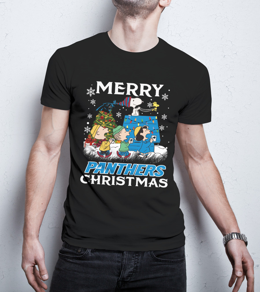 Merry Panthers Christmas Snoopy And Friends Holiday Scene T-Shirt