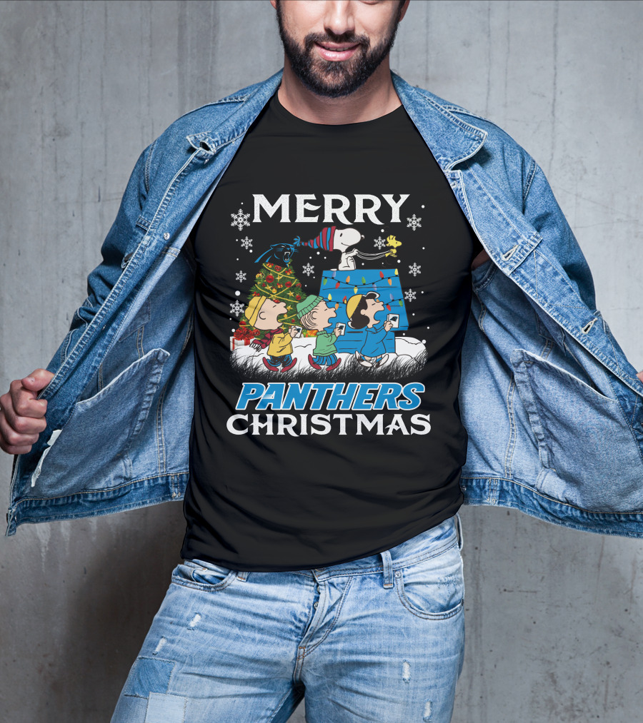 Merry Panthers Christmas Snoopy And Friends Holiday Scene T-Shirt