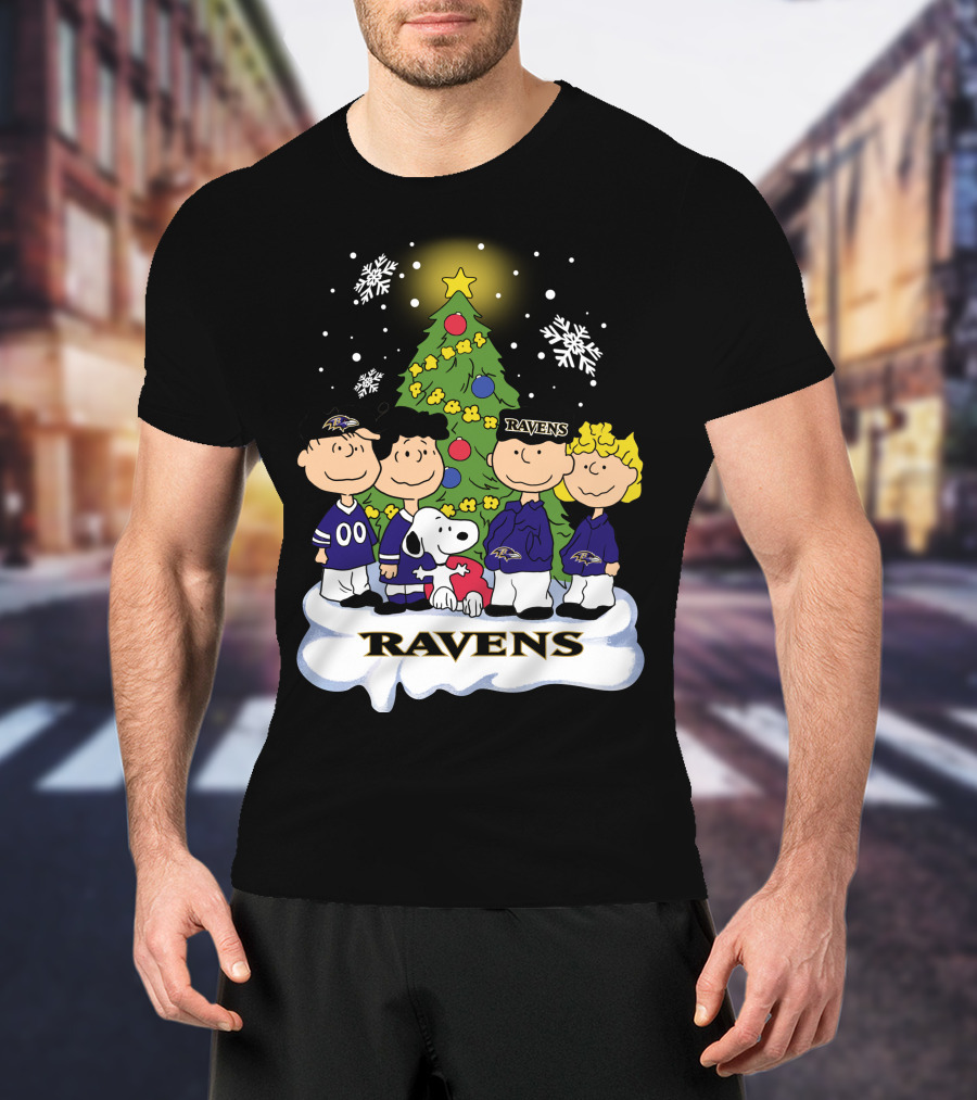 Snoopy Christmas Baltimore Ravens Charlie Brown Characters T-Shirt