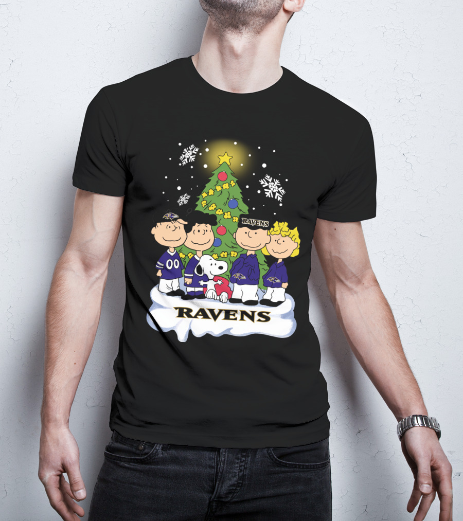 Snoopy Christmas Baltimore Ravens Charlie Brown Characters T-Shirt