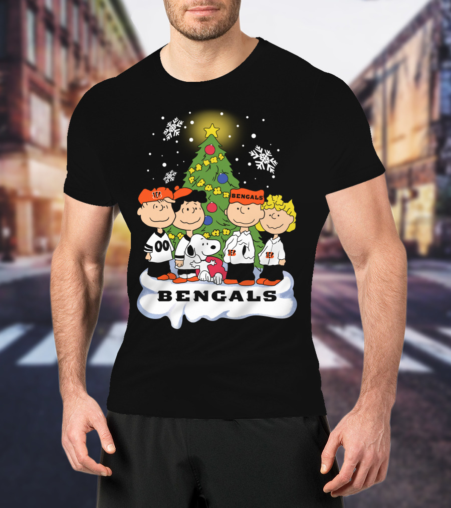Snoopy Bengals Christmas Tree Peanuts Characters T-Shirt