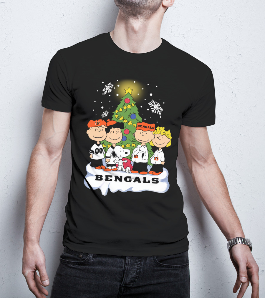 Snoopy Bengals Christmas Tree Peanuts Characters T-Shirt