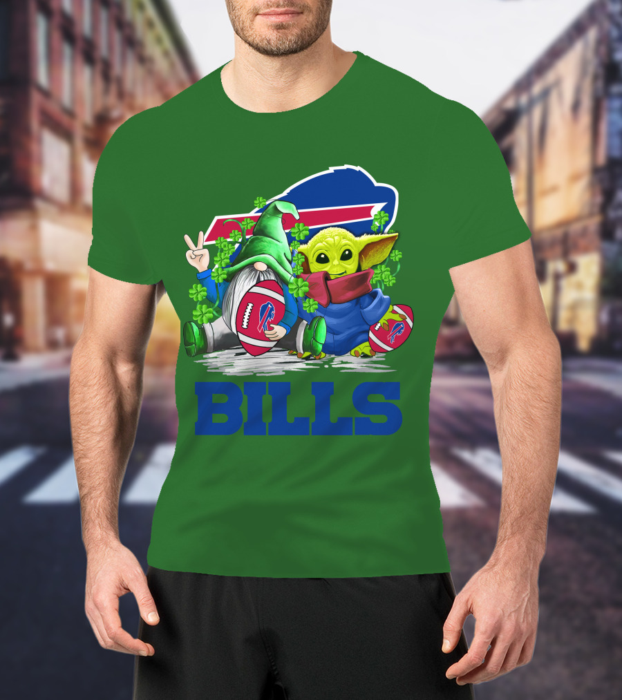 Buffalo Bills St. Patrick's Day Football With Green Gnome And Child Figure T-Shirt