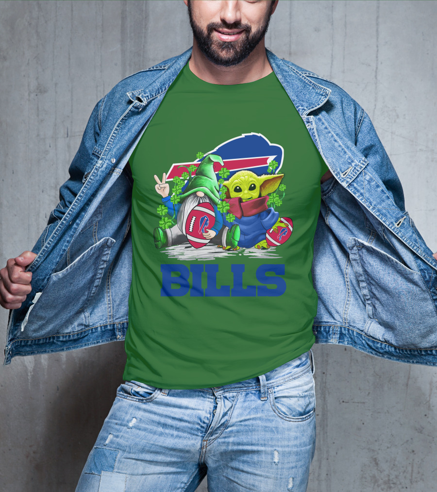 Buffalo Bills St. Patrick's Day Football With Green Gnome And Child Figure T-Shirt