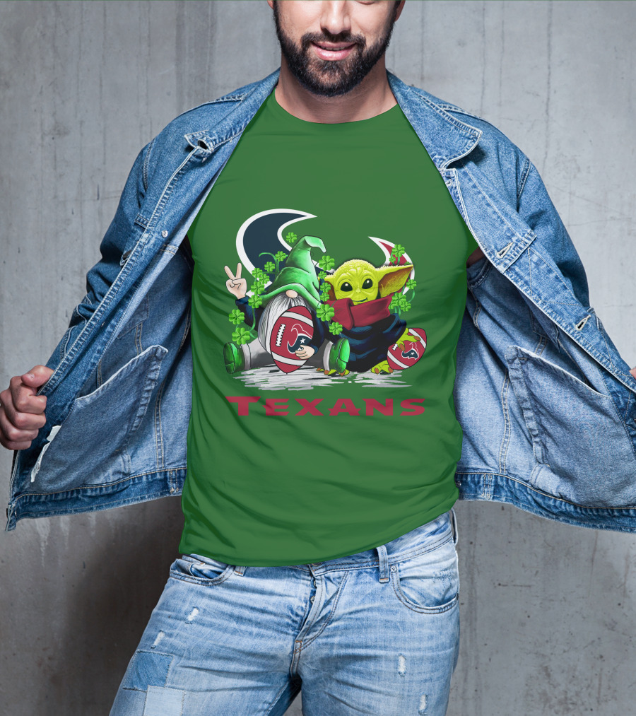 Houston Texans Football Patrick’s Day Clover Gnome And Alien T-Shirt