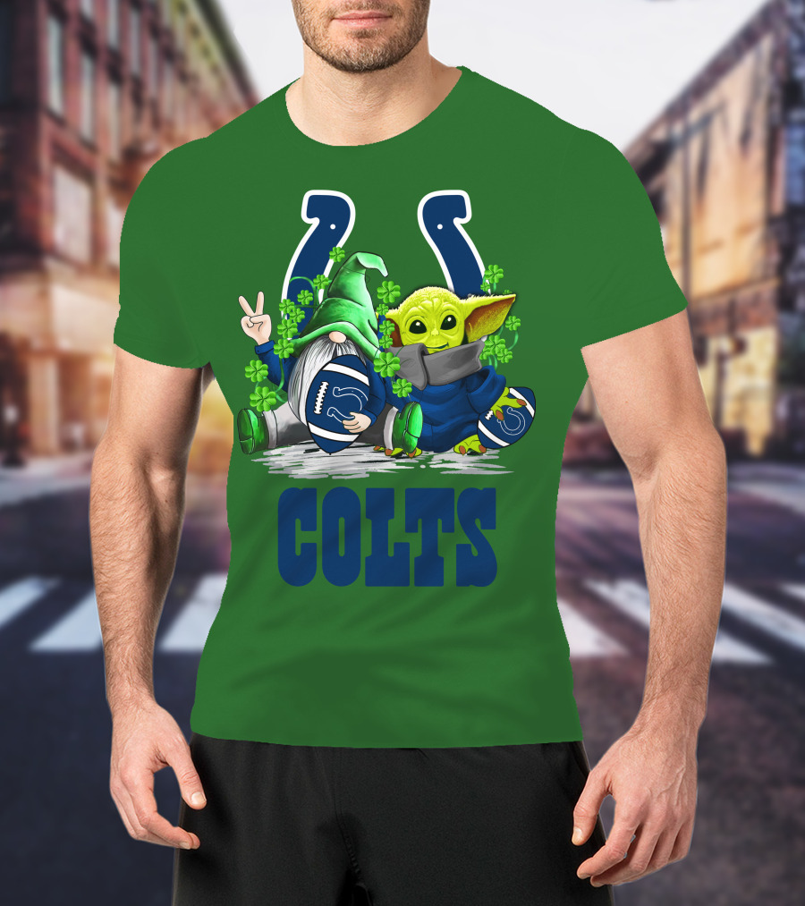 Colts St. Patrick's Day Gnome And Baby Alien Football With Clover T-Shirt