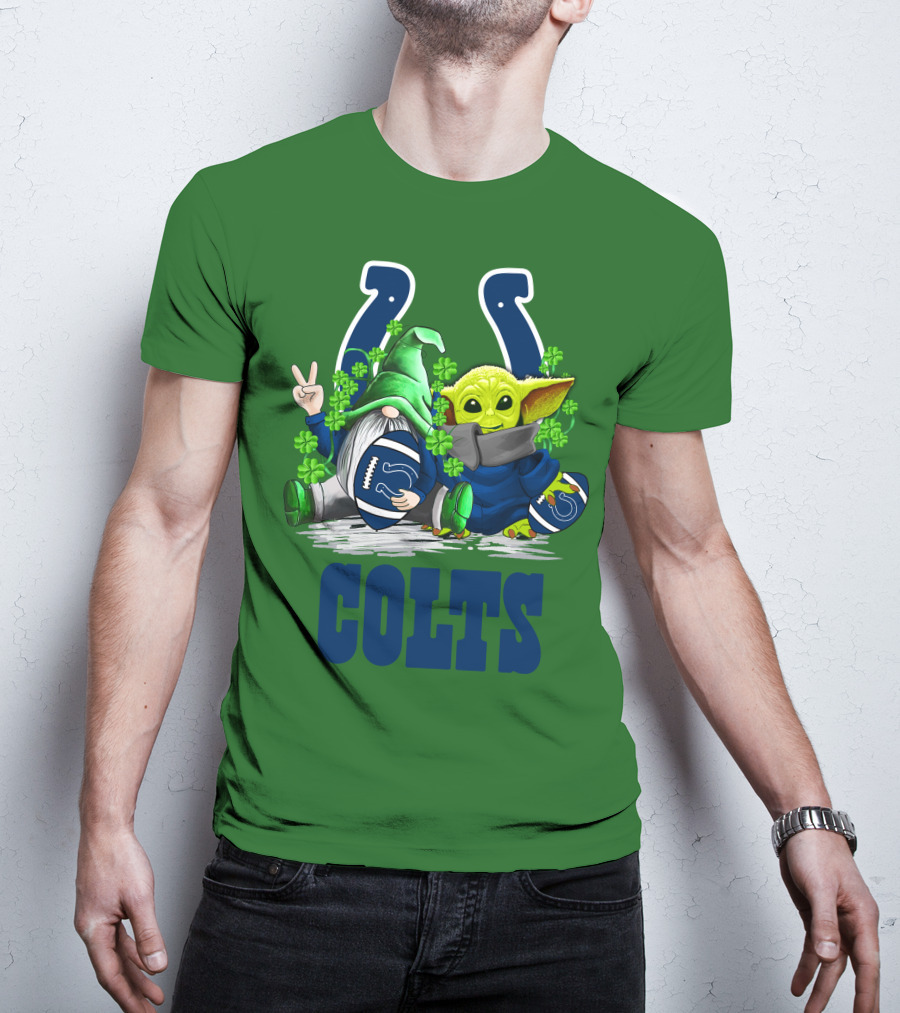 Colts St. Patrick's Day Gnome And Baby Alien Football With Clover T-Shirt