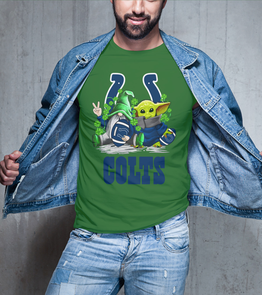 Colts St. Patrick's Day Gnome And Baby Alien Football With Clover T-Shirt