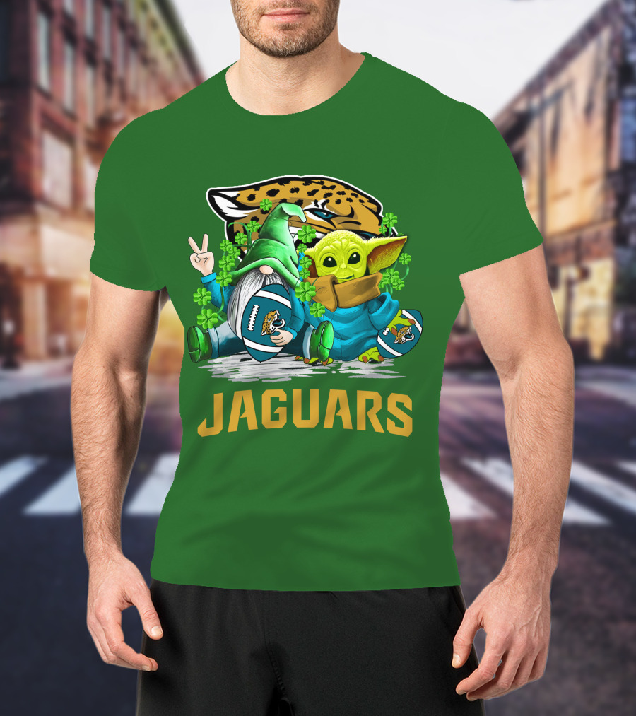Jacksonville Jaguars St. Patrick's Day Gnome And Baby Alien Football With Shamrocks T-Shirt