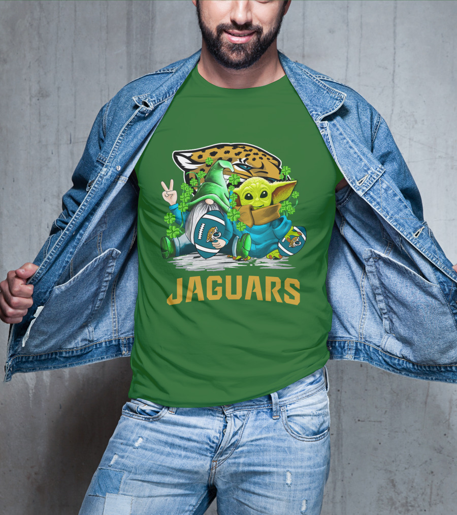 Jacksonville Jaguars St. Patrick's Day Gnome And Baby Alien Football With Shamrocks T-Shirt