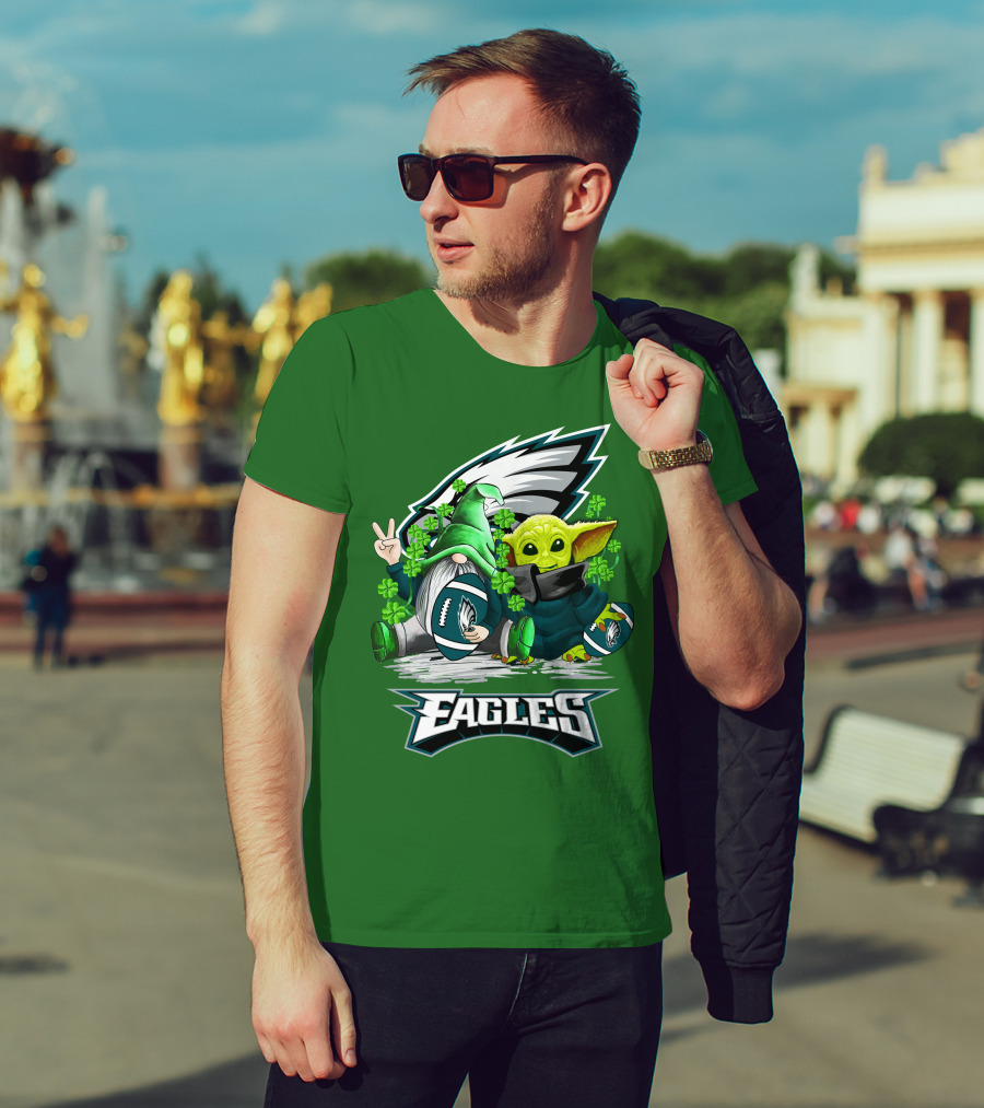 Philadelphia Eagles St. Patrick’s Day Football With Gnome And Baby Alien T-Shirt
