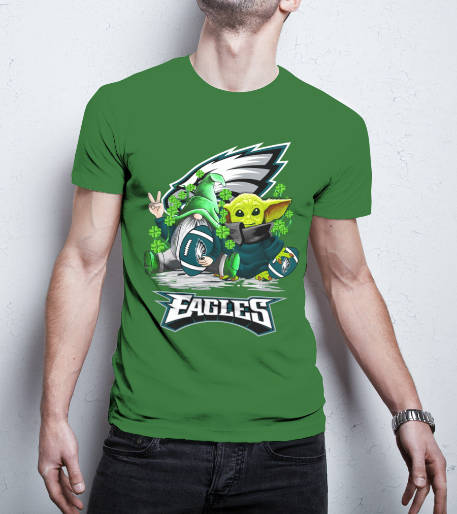 Philadelphia Eagles St. Patrick’s Day Football With Gnome And Baby Alien T-Shirt