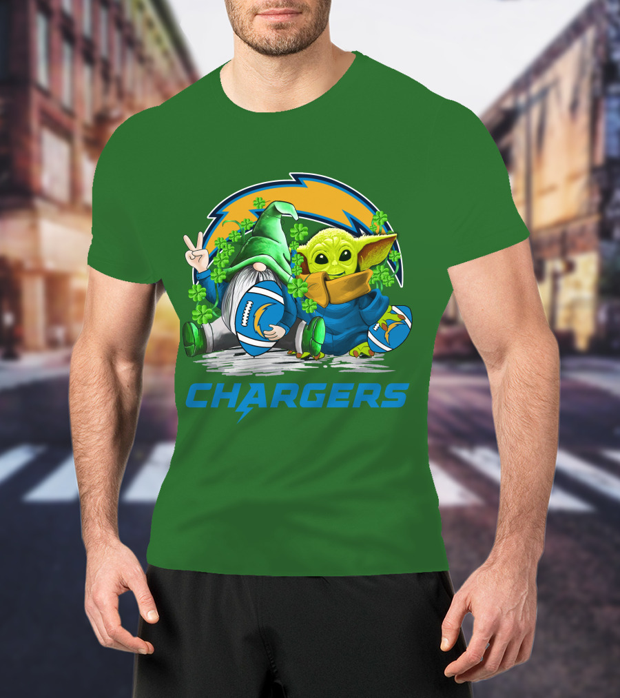 Los Angeles Chargers St. Patrick’s Day Football Gnome And Baby Alien T-Shirt