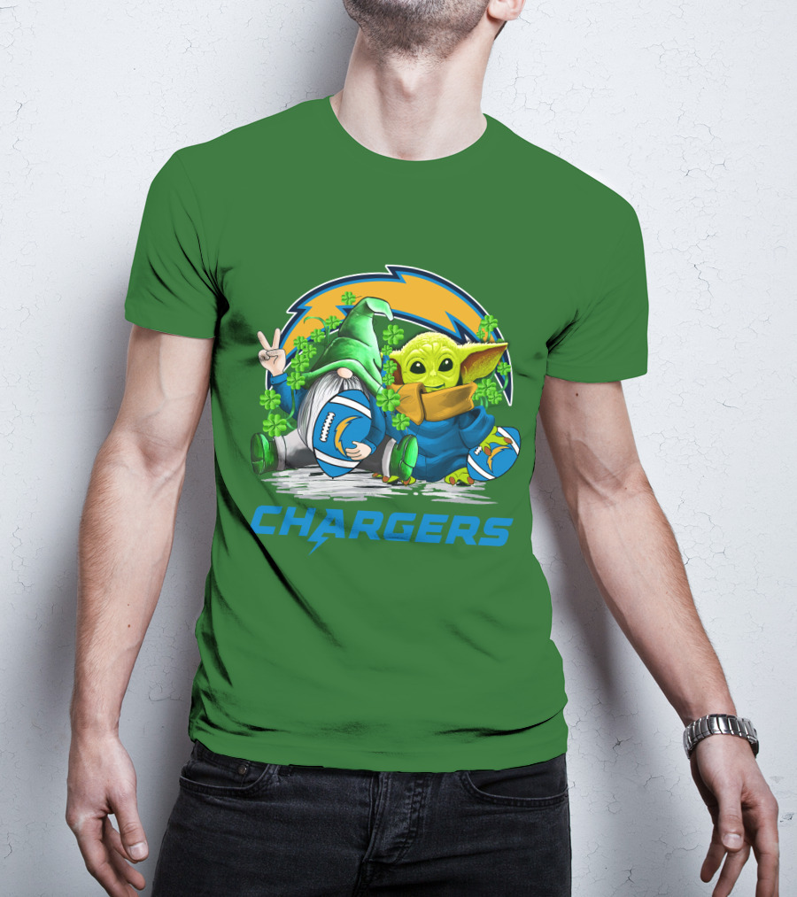 Los Angeles Chargers St. Patrick’s Day Football Gnome And Baby Alien T-Shirt