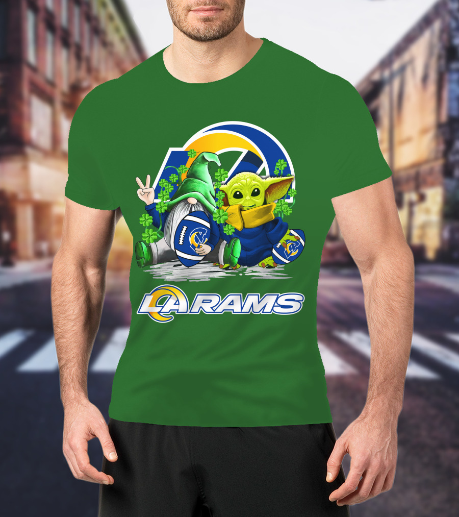 LA Rams Football St. Patrick's Day Gnome And Baby Alien T-Shirt