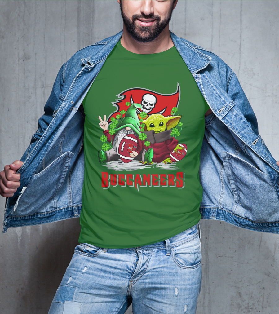Buccaneers St. Patrick's Day With Gnome And Baby Alien Football T-Shirt