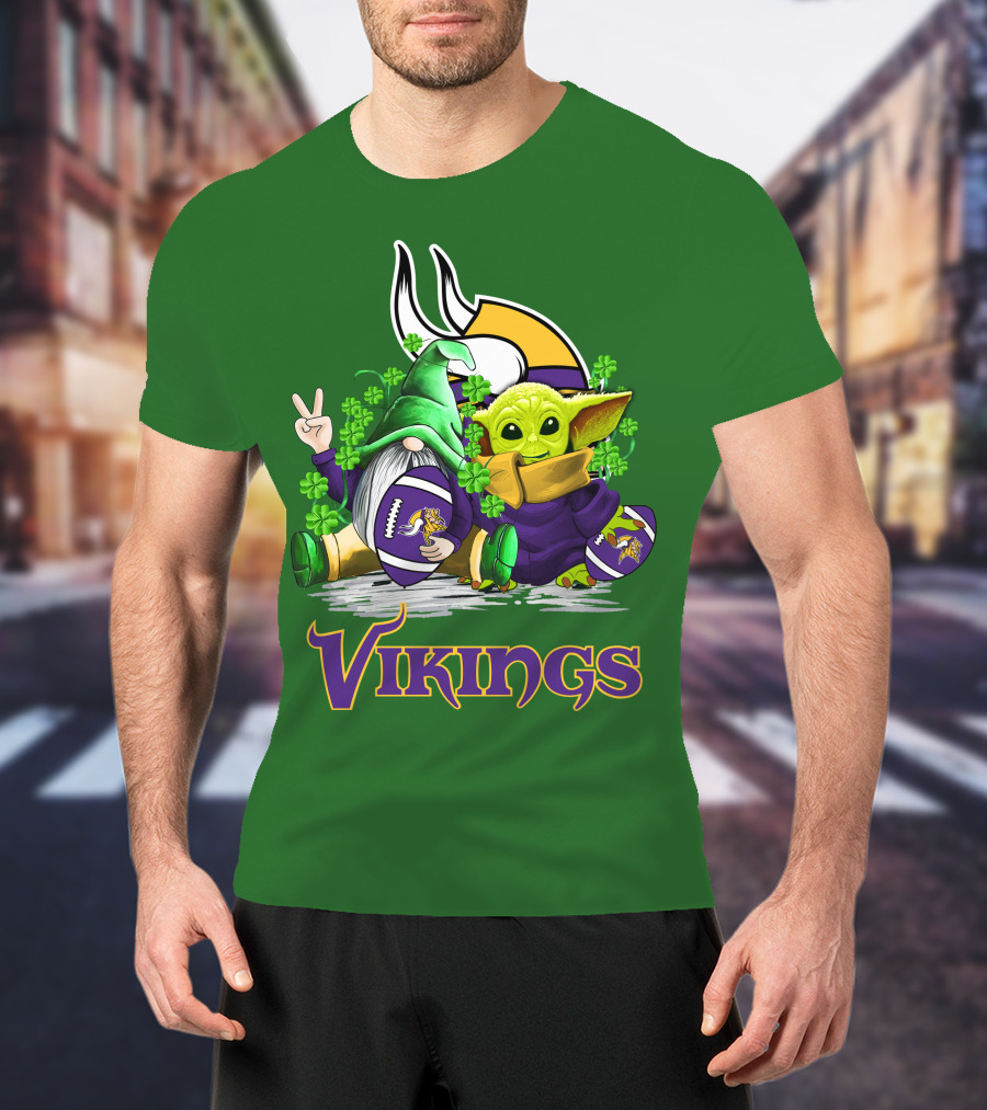 Vikings St. Patrick's Day Gnome And Green Alien With Football T-Shirt