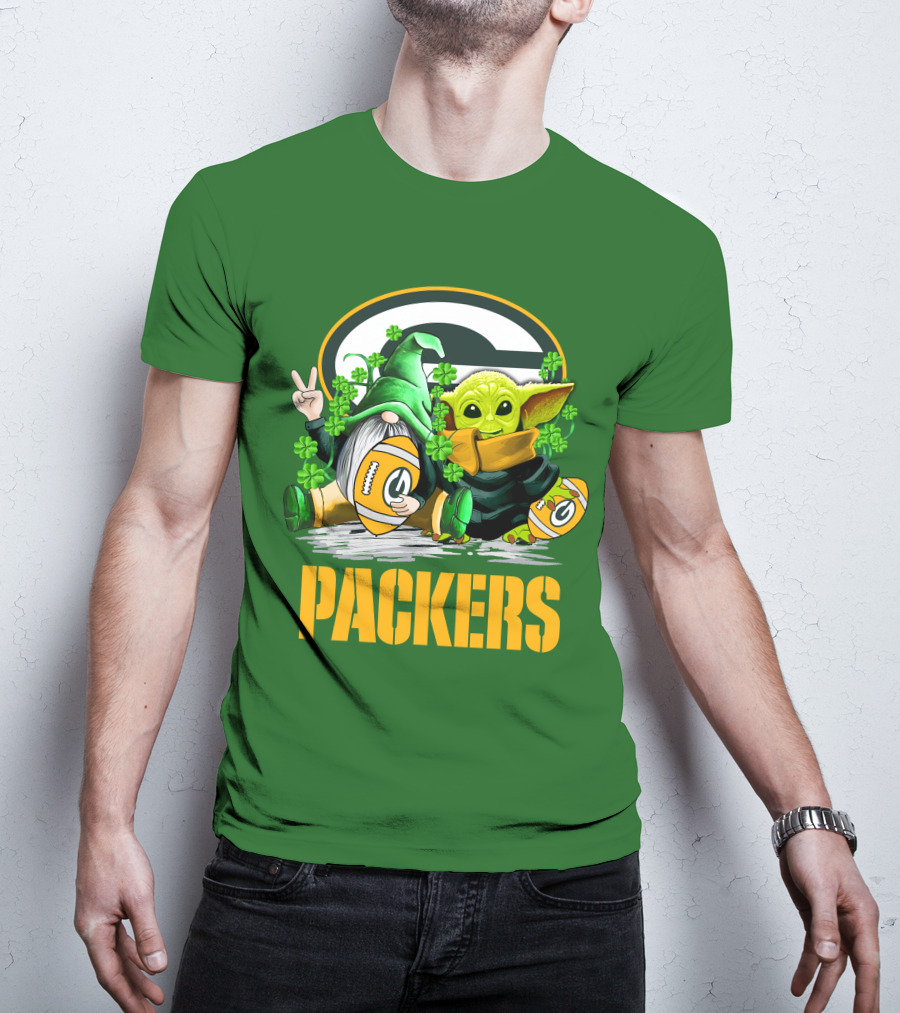 Green Bay Packers Shamrock Gnome And Alien Football St. Patrick's Day T-Shirt