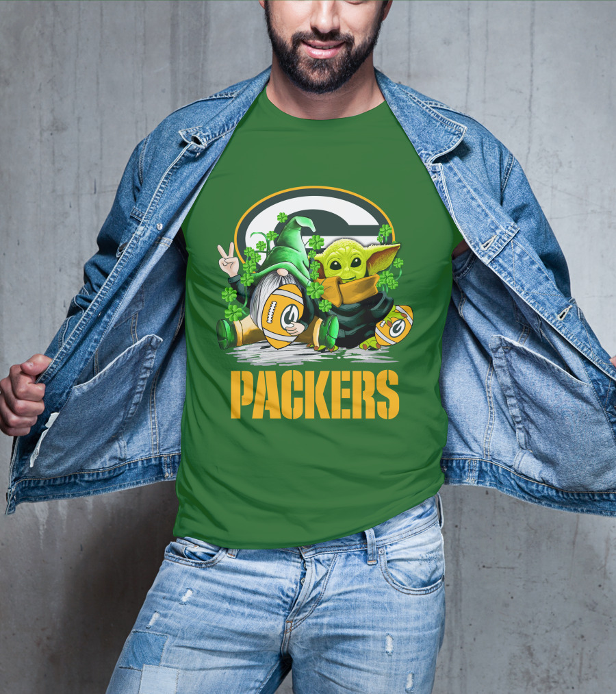 Green Bay Packers Shamrock Gnome And Alien Football St. Patrick's Day T-Shirt