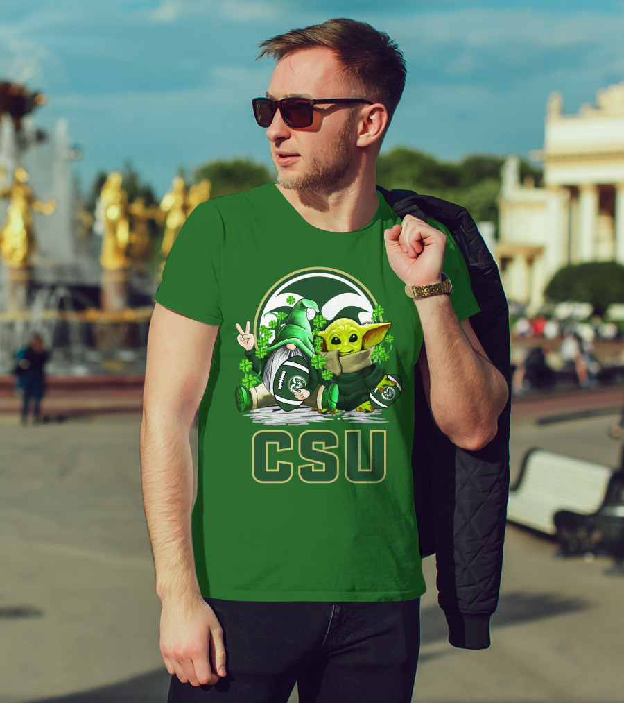 CSU Gnome And Baby Alien With Shamrocks For Colorado State Rams Football Patrick’s Day T-Shirt