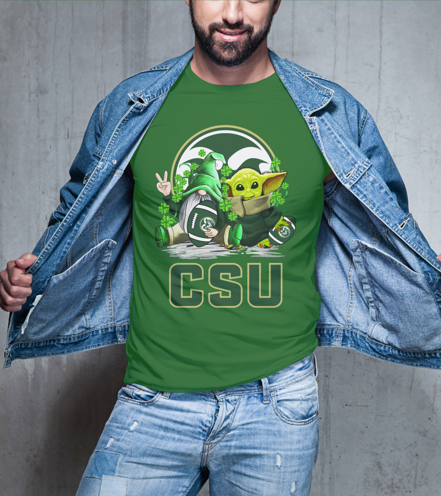 CSU Gnome And Baby Alien With Shamrocks For Colorado State Rams Football Patrick’s Day T-Shirt