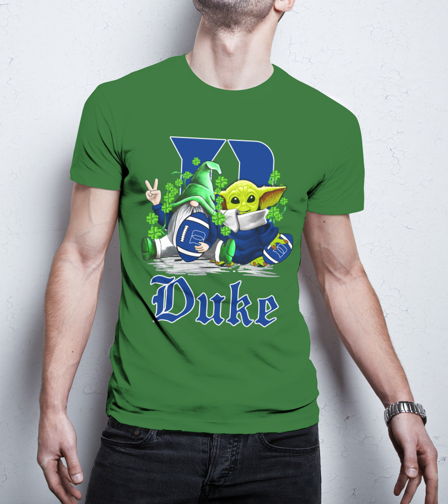 Duke Blue Devils Football St. Patrick's Day Gnome And Alien With Shamrocks T-Shirt
