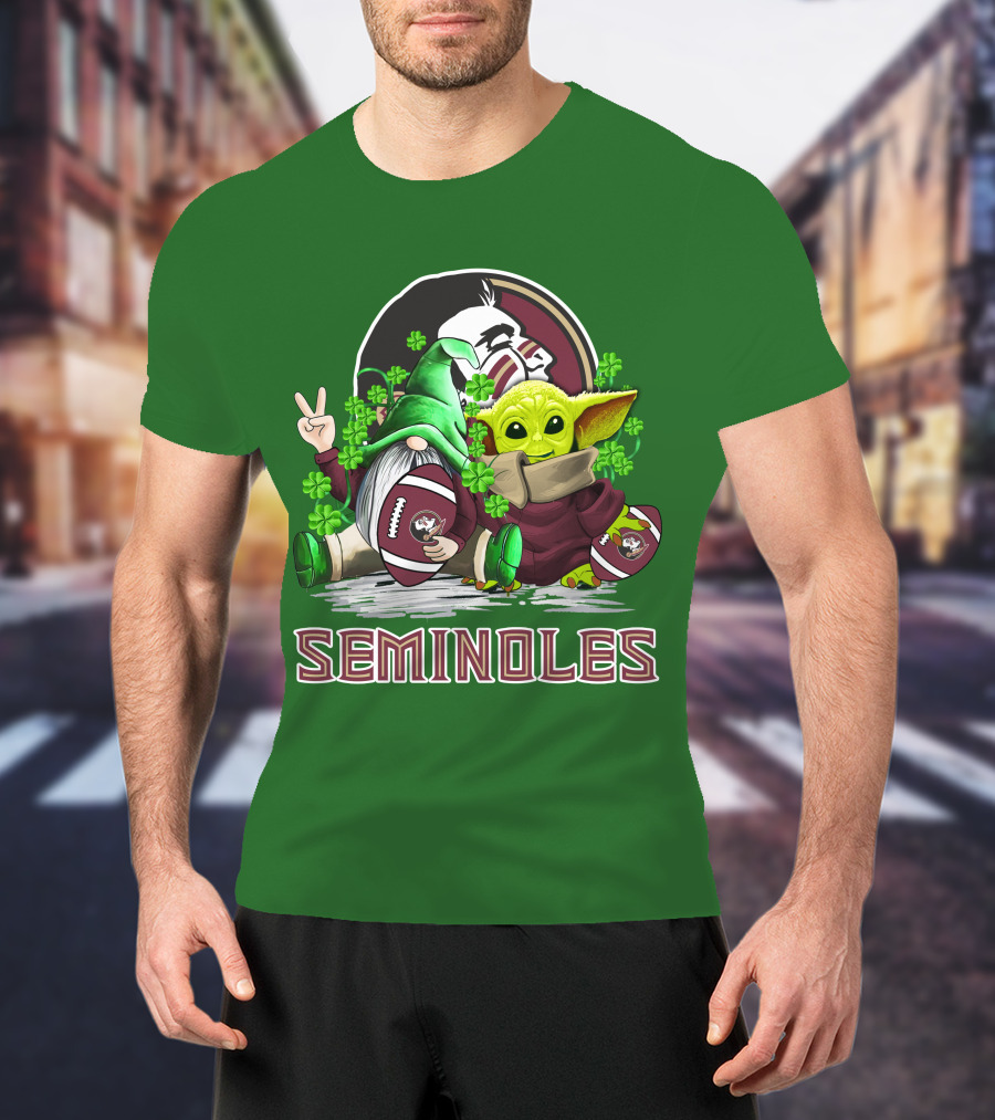 Florida State Seminoles Football Happy Patrick's Day Cute Green Baby Yoda Gnome T-Shirt