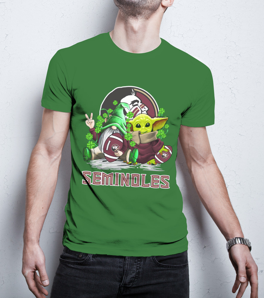 Florida State Seminoles Football Happy Patrick's Day Cute Green Baby Yoda Gnome T-Shirt